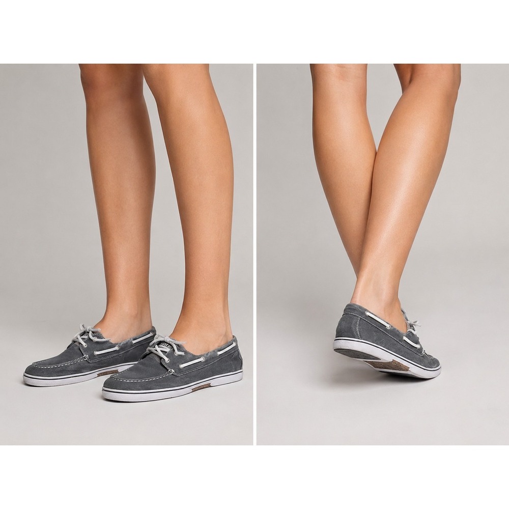 Sperry Top-Sider Boat Shoes‎ Gray Canvas Lace Up Slip Resistant Size 5M
